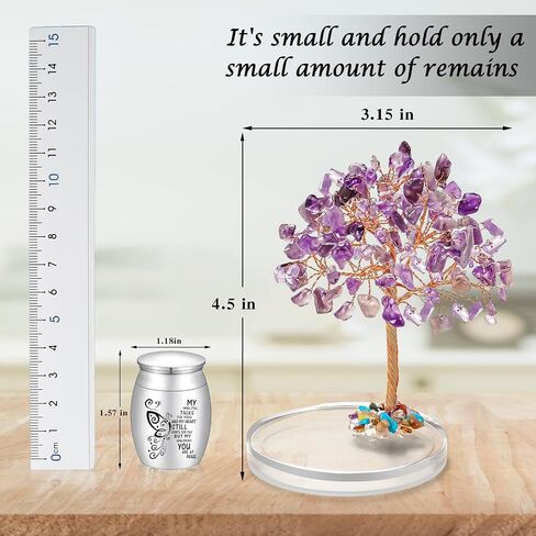 SOITIS Small Urns for Human Ashes Keepsake, Stainless Steel Mini Urn for Human Ashes with Amethyst Crystal Tree -Decoration Butterfly Cremation Keepsake in Saudi Arabia
