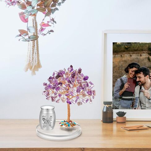 SOITIS Small Urns for Human Ashes Keepsake, Stainless Steel Mini Urn for Human Ashes with Amethyst Crystal Tree -Decoration Butterfly Cremation Keepsake in Saudi Arabia