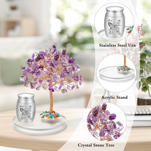 SOITIS Small Urns for Human Ashes Keepsake, Stainless Steel Mini Urn for Human Ashes with Amethyst Crystal Tree -Decoration Butterfly Cremation Keepsake in Saudi Arabia