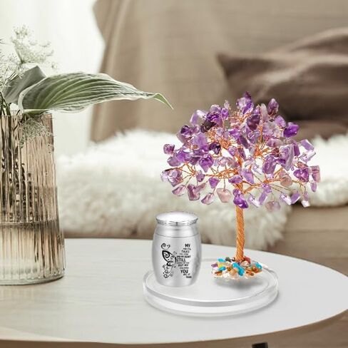 SOITIS Small Urns for Human Ashes Keepsake, Stainless Steel Mini Urn for Human Ashes with Amethyst Crystal Tree -Decoration Butterfly Cremation Keepsake in Saudi Arabia