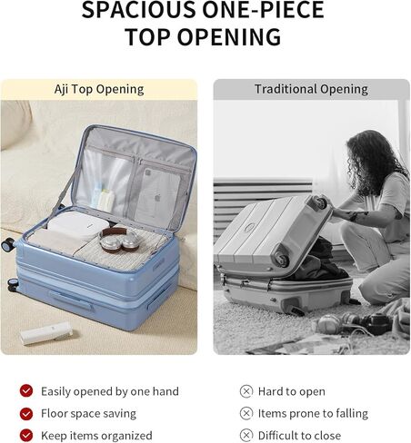 aji Expandable Top Open 28 Inch Checked Luggage with Spinner Wheels, Large Suitcase with TSA Lock, Hardside Travel Luggage Suitcases for Men Women, for 25+Days Travel, Blueberry Blue in Kuwait