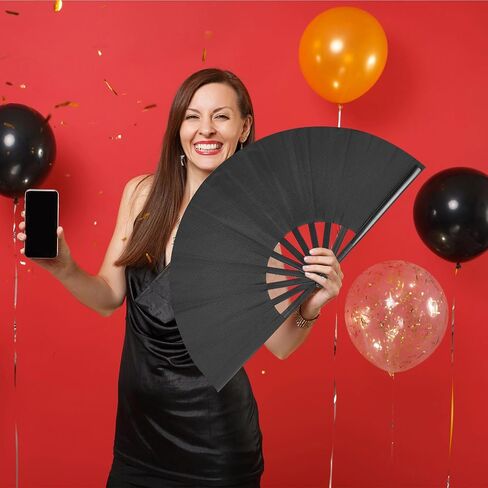 Rave Fan Large Folding Fan-Hand Fan Clacking Fans for Line Dancing, Popping Fans foldable for Boots On The Ground Dance,Party,Outdoor,Decoration (black) in Saudi Arabia