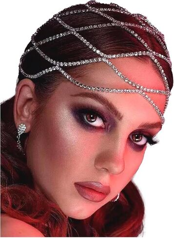 NAISKA Rhinestone Head Chain Wedding Bride Crystal Headpieces Caps Vintage 1920S Party Flapper Hair Headband Jewelry Gatsby Hair Accessories for Women and Girls in Kuwait