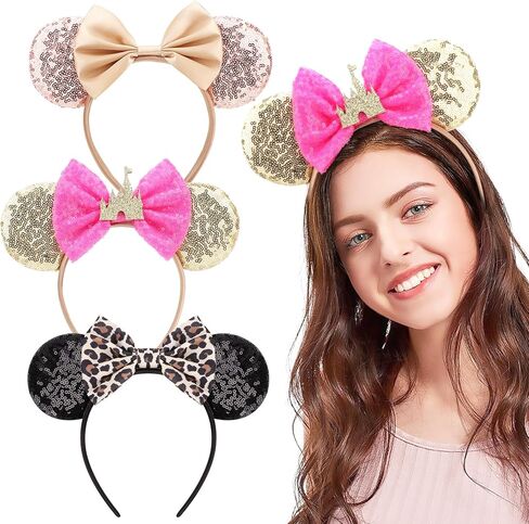 Dreshow Mouse Ears Bow Bow Headbands Minnie Ears Belder Glitter Party Decoration Cosplay Cosplay for Girls & Women in Kuwait