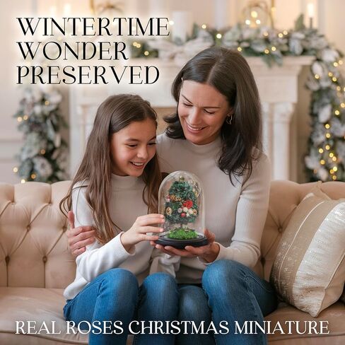 ارتفعت الزهور المحفوظة في قبة زجاجية مع الضوء - الزهور طويلة الأمد ، هدايا زهرة للنساء لأي مناسبة - ديكور المنزل ، يأتي مع صندوق هدايا سميكة - زهور زجاجية - أبيض/وردي in Kuwait