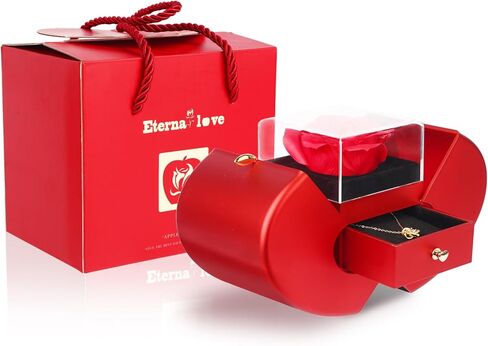 وردة حمراء مصنوعة يدويًا مع قلادة مترقعة جوفاء ، وصناديق للمجوهرات مع قلادة لصديقتها ، وزوجة ، وأمي مع بطاقة "إلى حبي" in Kuwait