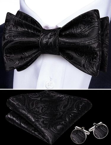 Barry.Wang Mens Bow Ties Paisley Solid Color Self Tie Bowtie Set Handkerchief Cufflinks Silk Wedding Party Classic in Saudi Arabia