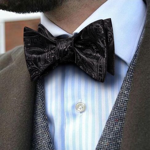 Barry.Wang Mens Bow Ties Paisley Solid Color Self Tie Bowtie Set Handkerchief Cufflinks Silk Wedding Party Classic in Saudi Arabia