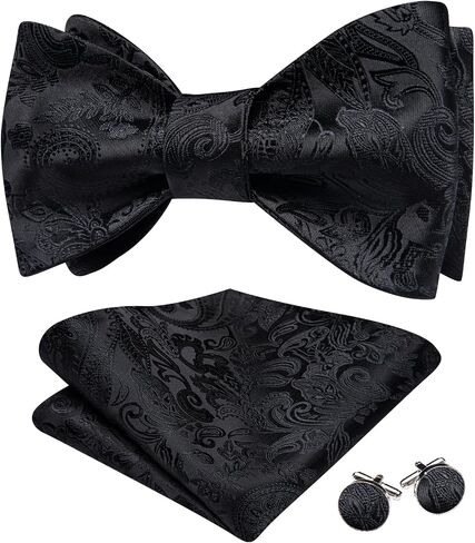 Barry.Wang Mens Bow Ties Paisley Solid Color Self Tie Bowtie Set Handkerchief Cufflinks Silk Wedding Party Classic in Saudi Arabia