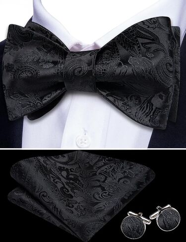 Barry.Wang Mens Bow Ties Paisley Solid Color Self Tie Bowtie Set Handkerchief Cufflinks Silk Wedding Party Classic in Saudi Arabia