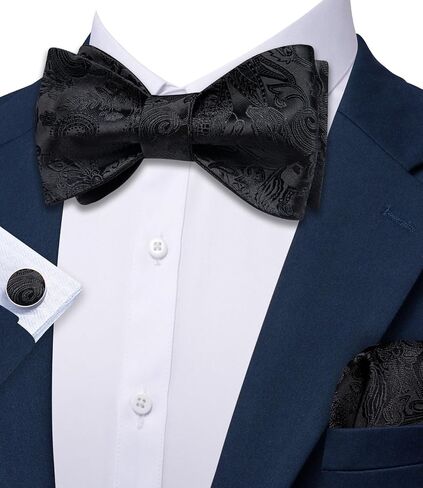 Barry.Wang Mens Bow Ties Paisley Solid Color Self Tie Bowtie Set Handkerchief Cufflinks Silk Wedding Party Classic in Saudi Arabia