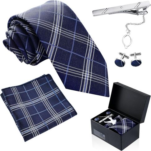 Coume 5 Pcs Gifts for Men Him Father's Day Gift Tie Set Necktie Pocket Square Tie Clip Cufflinks for Birthday in Kuwait