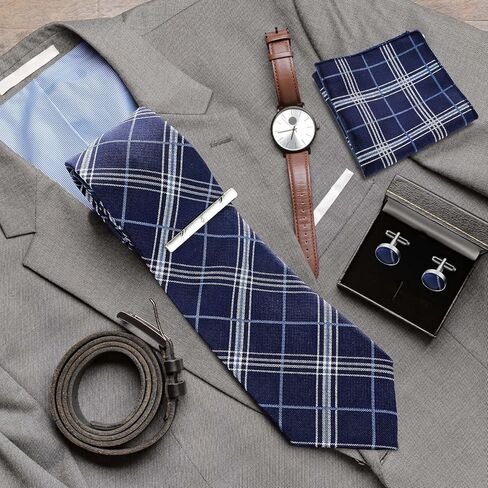 Coume 5 Pcs Gifts for Men Him Father's Day Gift Tie Set Necktie Pocket Square Tie Clip Cufflinks for Birthday in Kuwait