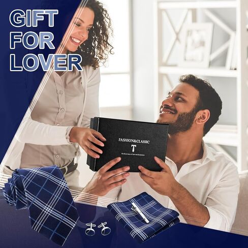 Coume 5 Pcs Gifts for Men Him Father's Day Gift Tie Set Necktie Pocket Square Tie Clip Cufflinks for Birthday in Kuwait