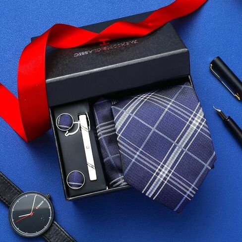 Coume 5 Pcs Gifts for Men Him Father's Day Gift Tie Set Necktie Pocket Square Tie Clip Cufflinks for Birthday in Kuwait