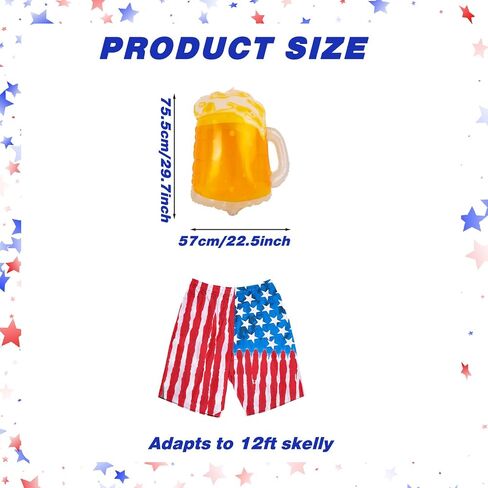 4th of July Skeleton Hat, 2 PCS 12 ft Skeleton Costume Independence Day Red Blue White Shirt Giant Skelly Accessories for Memorial Day Activity in Saudi Arabia