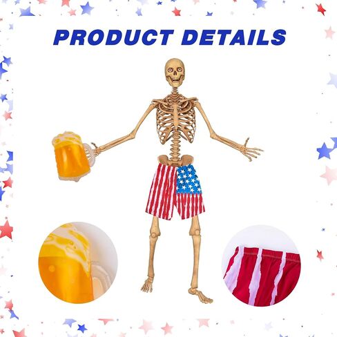 4th of July Skeleton Hat, 2 PCS 12 ft Skeleton Costume Independence Day Red Blue White Shirt Giant Skelly Accessories for Memorial Day Activity in Saudi Arabia