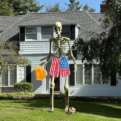 4th of July Skeleton Hat, 2 PCS 12 ft Skeleton Costume Independence Day Red Blue White Shirt Giant Skelly Accessories for Memorial Day Activity in Saudi Arabia