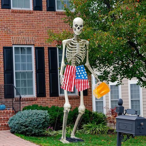 4th of July Skeleton Hat, 2 PCS 12 ft Skeleton Costume Independence Day Red Blue White Shirt Giant Skelly Accessories for Memorial Day Activity in Saudi Arabia