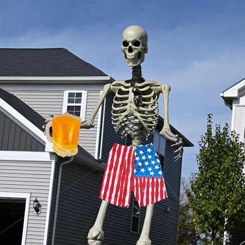 4th of July Skeleton Hat, 2 PCS 12 ft Skeleton Costume Independence Day Red Blue White Shirt Giant Skelly Accessories for Memorial Day Activity in Saudi Arabia