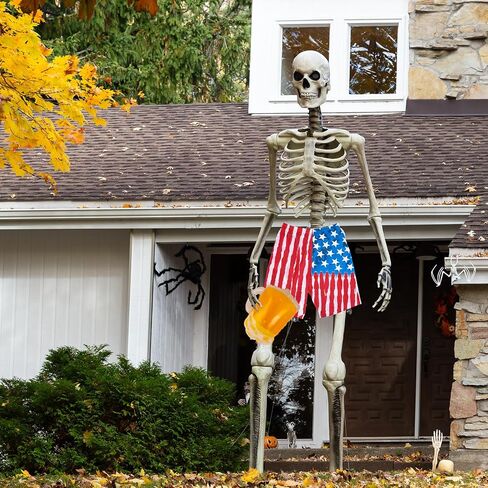 4th of July Skeleton Hat, 2 PCS 12 ft Skeleton Costume Independence Day Red Blue White Shirt Giant Skelly Accessories for Memorial Day Activity in Saudi Arabia