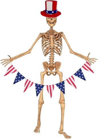 4th of July Skeleton Hat, 2 PCS 12 ft Skeleton Costume Independence Day Red Blue White Shirt Giant Skelly Accessories for Memorial Day Activity in Saudi Arabia