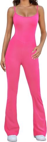 Flare Jumpsuits for Women Adjustable Spaghetti Strap Bodycon Jumpsuit Scoop Neck Workout Romper Casual Unitard in Saudi Arabia