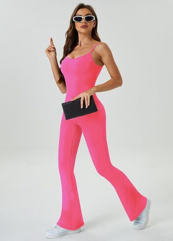 Flare Jumpsuits for Women Adjustable Spaghetti Strap Bodycon Jumpsuit Scoop Neck Workout Romper Casual Unitard in Saudi Arabia