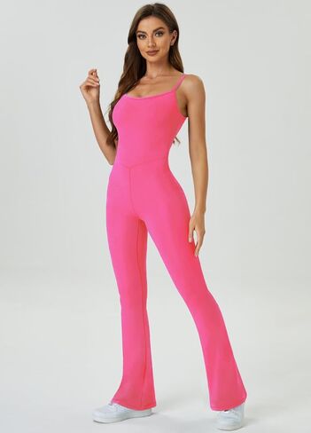 Flare Jumpsuits for Women Adjustable Spaghetti Strap Bodycon Jumpsuit Scoop Neck Workout Romper Casual Unitard in Saudi Arabia