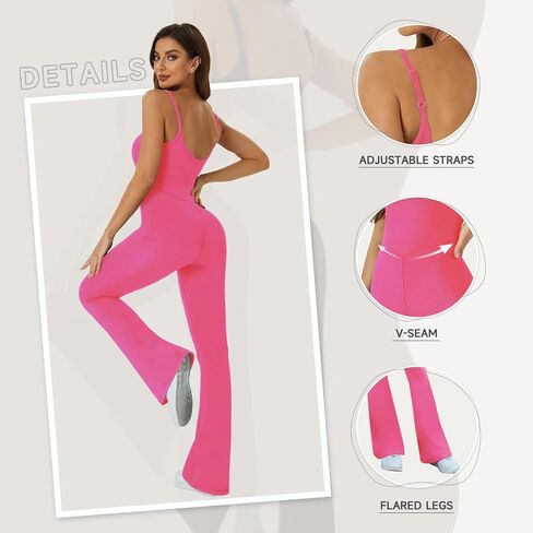 Flare Jumpsuits for Women Adjustable Spaghetti Strap Bodycon Jumpsuit Scoop Neck Workout Romper Casual Unitard in Saudi Arabia