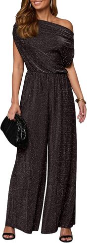 YMDUCH Women's Casual Off Shoulder Short Sleeve Wide Leg Long Pant Elegant Sparkly Party Jumpsuit in Saudi Arabia