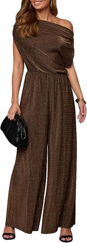 YMDUCH Women's Casual Off Shoulder Short Sleeve Wide Leg Long Pant Elegant Sparkly Party Jumpsuit in Saudi Arabia