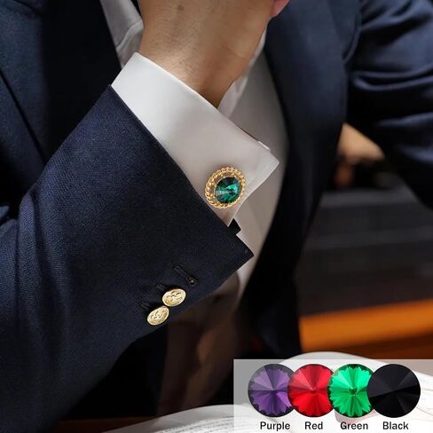 Gold Cuff Links Mens, TAIGRAMA Black Purple Green Red Crystal Cufflinks for Men as Business Wedding Birthday Gift for Groom Father Husband Boyfriend in Saudi Arabia
