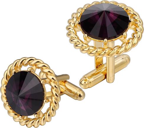 Gold Cuff Links Mens, TAIGRAMA Black Purple Green Red Crystal Cufflinks for Men as Business Wedding Birthday Gift for Groom Father Husband Boyfriend in Saudi Arabia