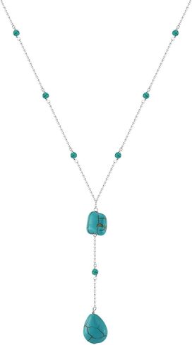 Natural Turquoise Y Necklace Vintage 925 Sterling Silver Drop Gemstone Necklace for Women Gift in Saudi Arabia