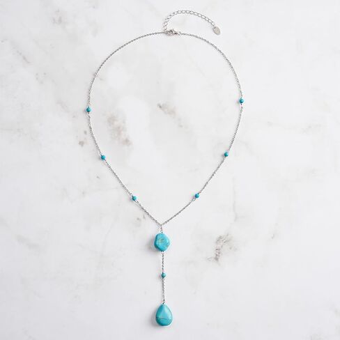 Natural Turquoise Y Necklace Vintage 925 Sterling Silver Drop Gemstone Necklace for Women Gift in Saudi Arabia