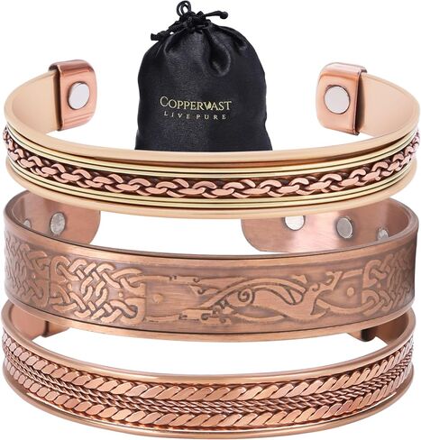 Copper Bracelets- for Men and Women| Set of 3 with Gift Box |Handmade 100% Copper| Gift for Women and Men in Kuwait