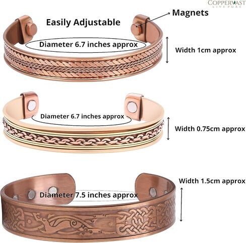 Copper Bracelets- for Men and Women| Set of 3 with Gift Box |Handmade 100% Copper| Gift for Women and Men in Kuwait
