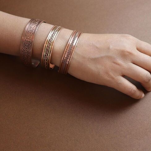 Copper Bracelets- for Men and Women| Set of 3 with Gift Box |Handmade 100% Copper| Gift for Women and Men in Kuwait