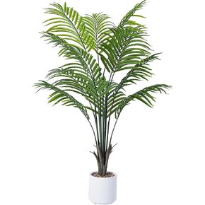 Artificial Areca Palm Tree 4FT Fake Potted Plant Faux Silk Tropical Areca Palm with 12 Trunks & Real Bark Design, Large Aritificial Plant in White Pot for Home Living Room House Warmming Floor Decor