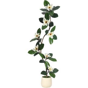 GAOMON 5FT Artificial Fiddle Leaf Fig Tree with Magnolia Flowers, Faux Plants with White Planter Pot, Faux Floor Plant, Indoor and Outdoor Rubber Tree for Home Office Decor
