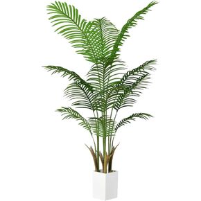 Artificial Palm Tree White Pot 4ft with Realistic Leaves and Adjustable Branches and 9 Trunks, Faux Plants Indoor Tall - Ideal for Home Decor in Living Rooms, Offices, and Bedrooms (4FT Palm Tree)