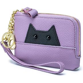Cat Cat Small Coin Presh Zipper Wristlet المحافظ للنساء محفظة تغيير الحد الأدنى مع محفظة جلدية مدمجة في سلسلة المفاتيح للمجوهرات التجميلية بطاقة الائتمان (الأرجواني)