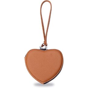 Genuine Leather Coin Purse for Women, Cute Heart-shaped Zipper Wristlet Change Pouch (Black)
