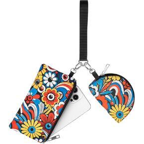 Mini Zip Around Keychain Wristlet Wallet – Large Capacity Dual Pouch Detachable Coin Purse with Keychain, Fits Phone