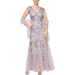 Alex Evenings Women's Long Fit and Flare Mother of The Bride Dress with Godet Detail (Petite and Regular Sizes)