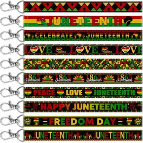 60Pcs Juneteenth Lanyard Keychain Gifts Bulk, Happy Juneteenth Freedom Day Heart Africa Map 1865 Key Ring Decorations for Women Men Accessories Party Favors Supplies