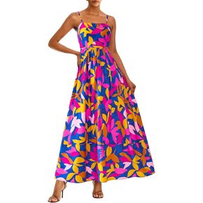 PRETTYGARDEN Summer Dresses for Women 2025 Beach Maxi Dress Spaghetti Strap Floral Boho A Line Wedding Guest Flowy Long Dress