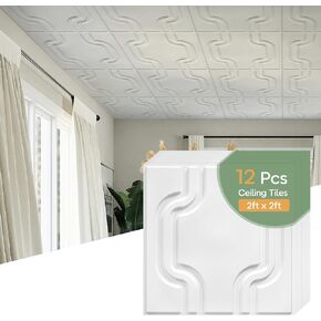 STICKGOO 2x2 ft Vase Drop Ceiling Tiles – Lightweight, Waterproof Glue-Up 3D Decorative Panels for Home & Commercial Use (12 Pack, Covers 48 Sq Ft)