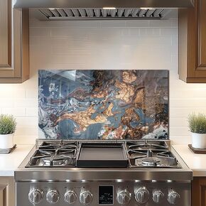 DAIFURONGE Tempered Glass Backsplash For Kitchen Behind Stove,Marbling Stove Back Top Cover,Easy to Clean Glass Splashback, Sink Cover Splash Guard,Home Kitchen Wall Decor (30"x16"(76.2x40.64cm))